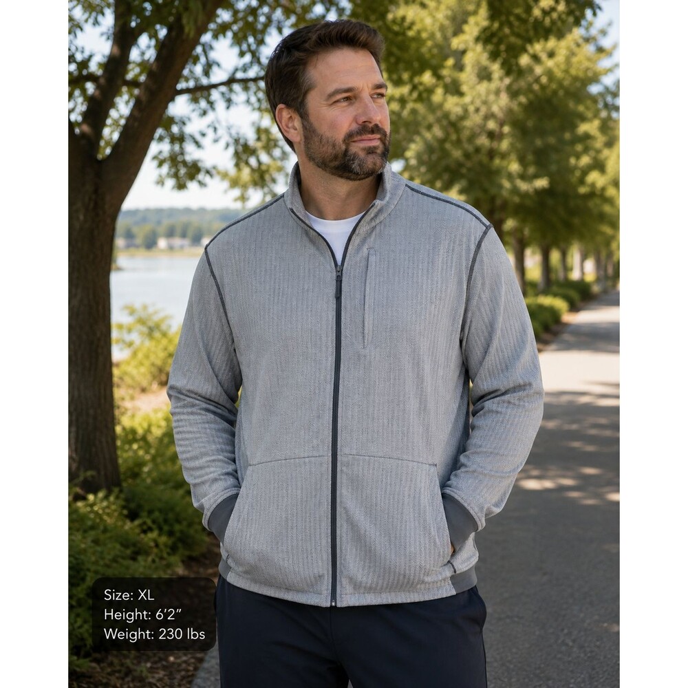 Lululemon Mens Prepost Full Zip Jacket XL Grey Herringbone Mock Neck Luon